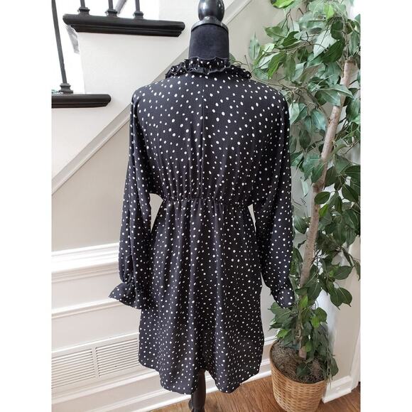 Miss U Women's Black Ruffle Polyester V-Neck Long Sleeve Knee Length Dress Small - Picture 8 of 12